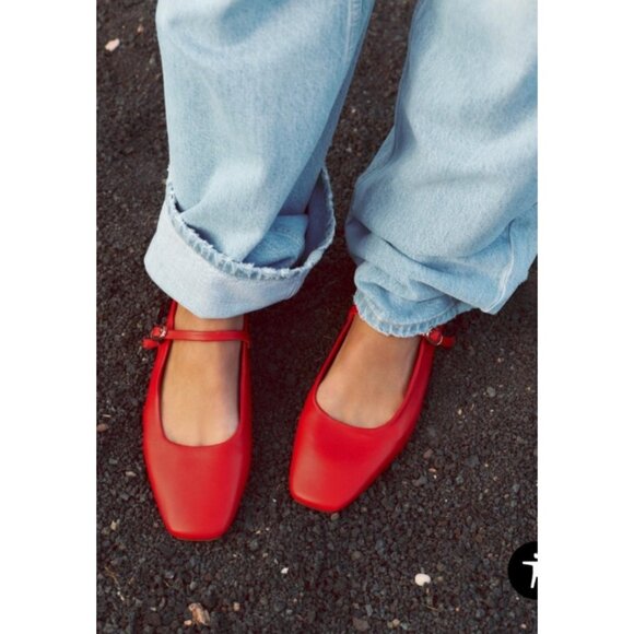 Zara Red Leather Ballet Flats Size EU 39/US 8.5 - Picture 3 of 12